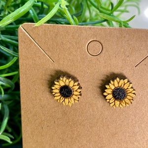 Hand Painted Sunflower Wood Stud Earrings